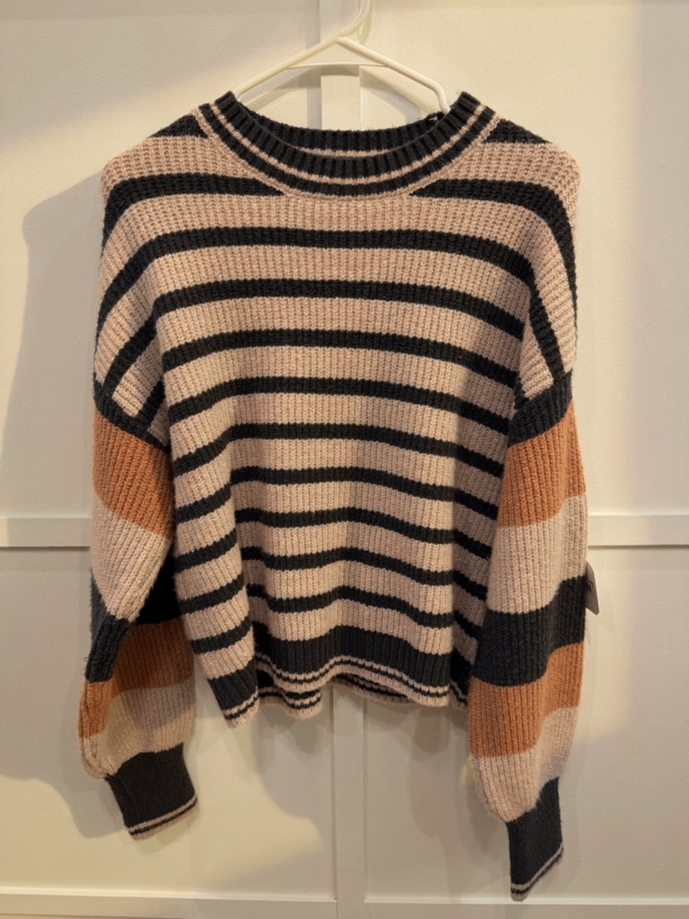 NWT Altar'd State Striped Crewneck Sweater in Navy Blue, Cream & Mustard Yellow